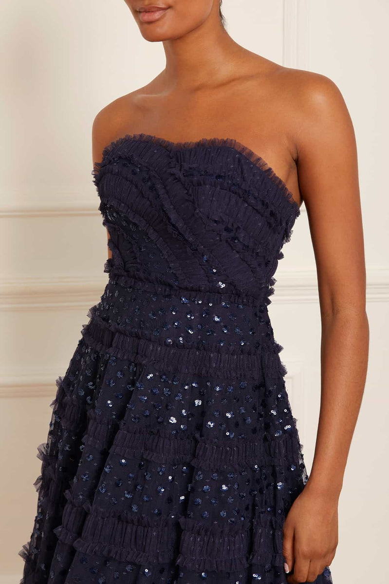 16390 Blue Tiered Shimmer Dress
