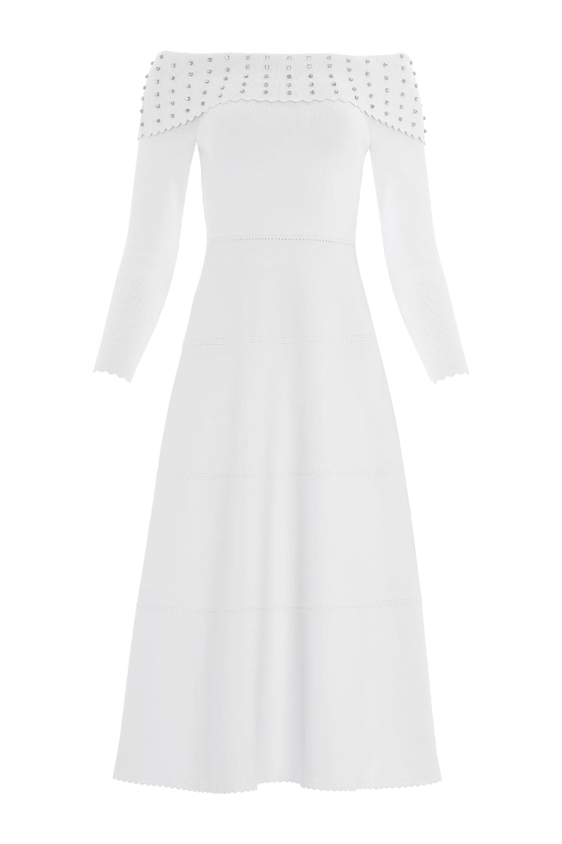 Embellished Bardot Knit Gown  Cream | Needle & Thread