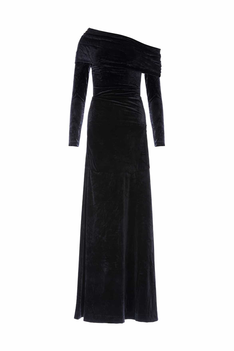 Nova Velvet One-Shoulder Gown – Black