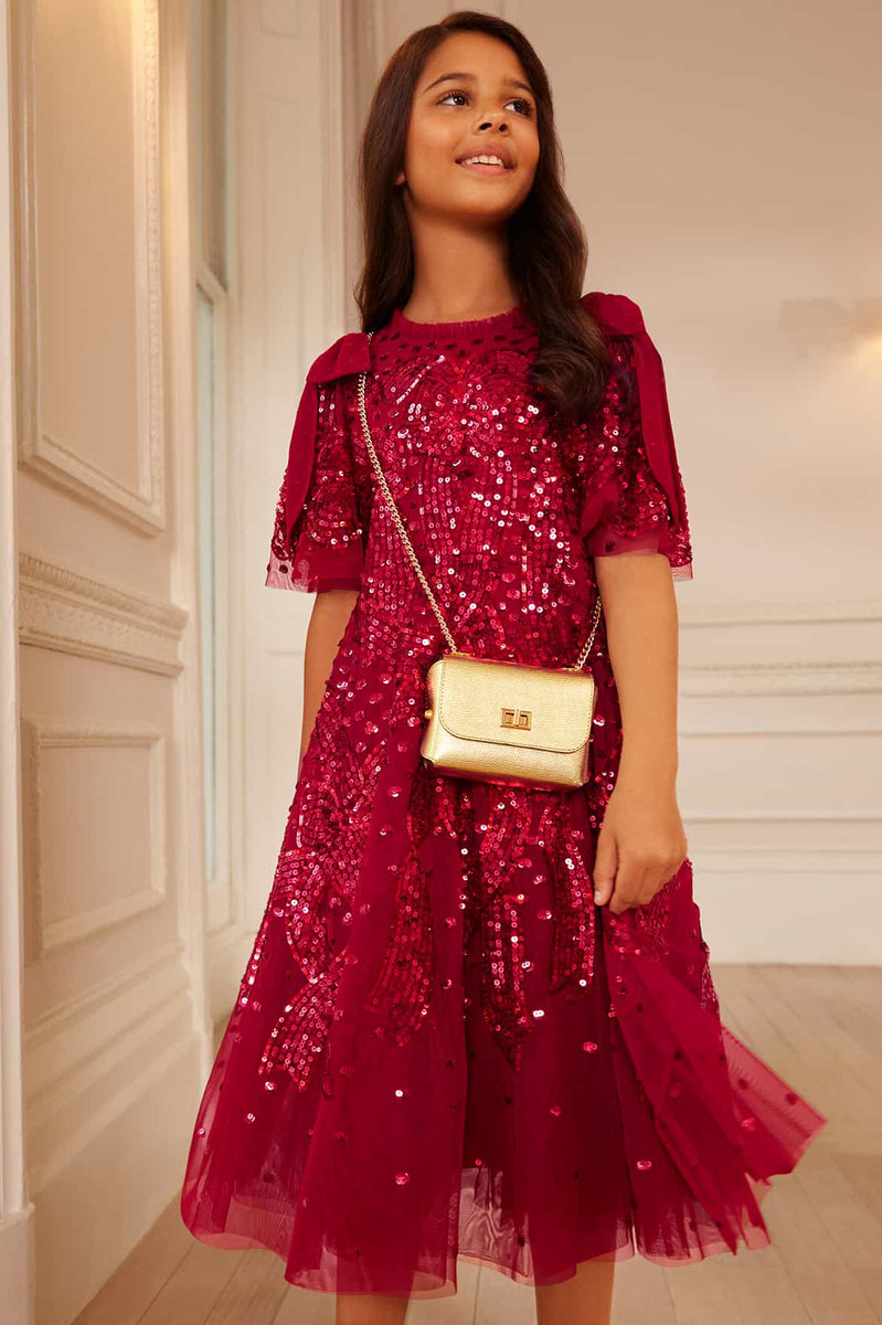 red sequin dress with bow Adore-A-Bow Velvet Sequin Mini Dress