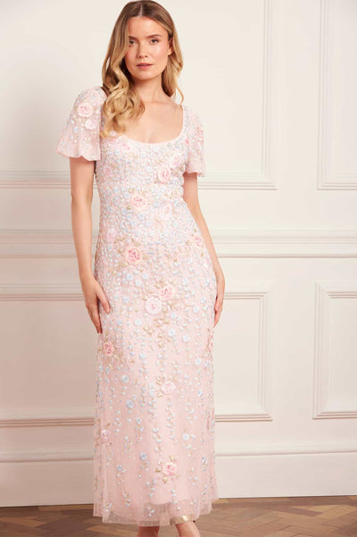 Cressida Embroidery Puff Sleeve Ankle Gown