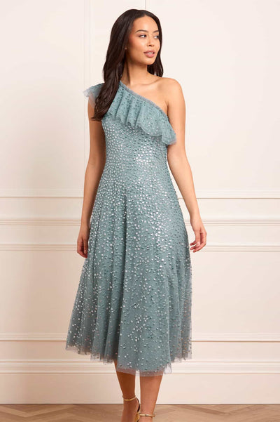 Dappled Sequin One-Shoulder Ballerina Dress
