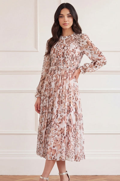 Leopard Chiffon Smocked Ballerina Dress