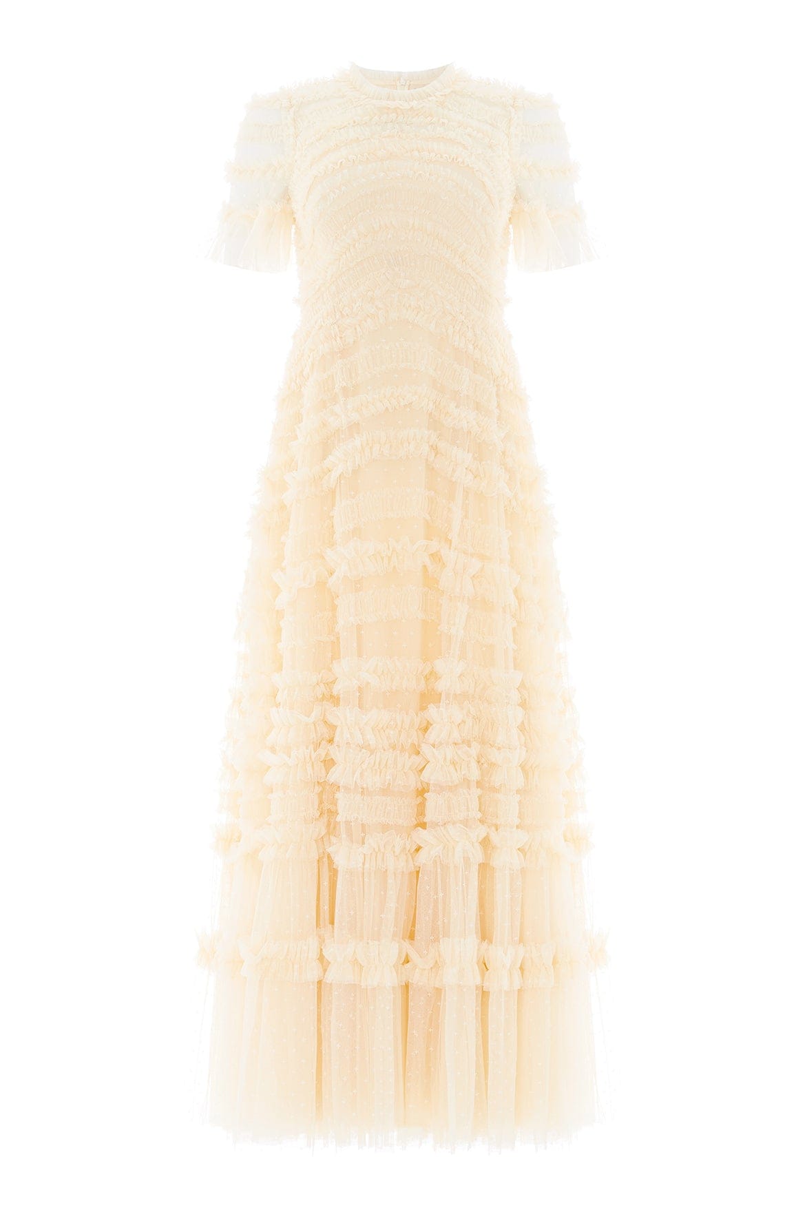 Round Neck With Ruffles Amara Round Neck Ruffle Gown – Yellow | Needle & Thread