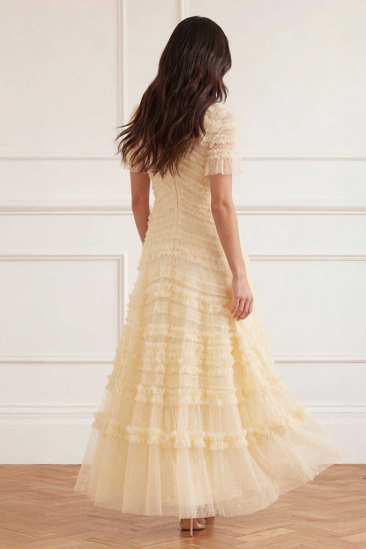 Round Neck With Ruffles Amara Round Neck Ruffle Gown – Yellow | Needle & Thread