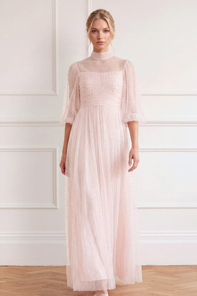 Amaya Shimmer Long Sleeve Gown