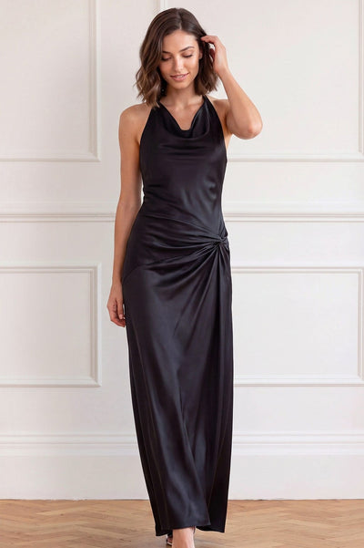 Amelie Satin Cowl-Neck Gown