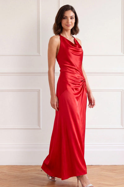Amelie Satin Cowl-Neck Gown
