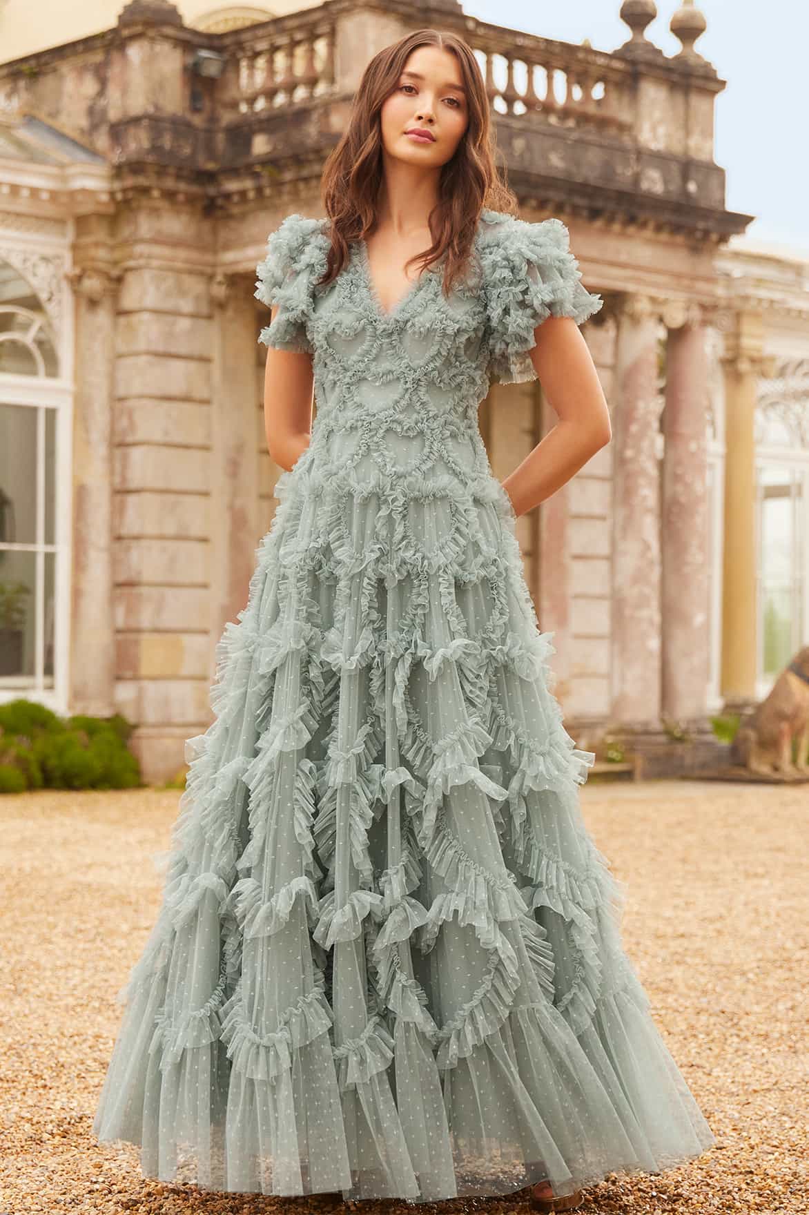 Amorette V-Neck Gown Green | Needle & Thread Amorette V-Neck Gown Green | Needle & Thread