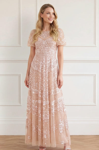 Anais Sequin Short Sleeve Gown