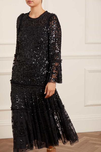 Annie Sequin Tiered Ankle Gown