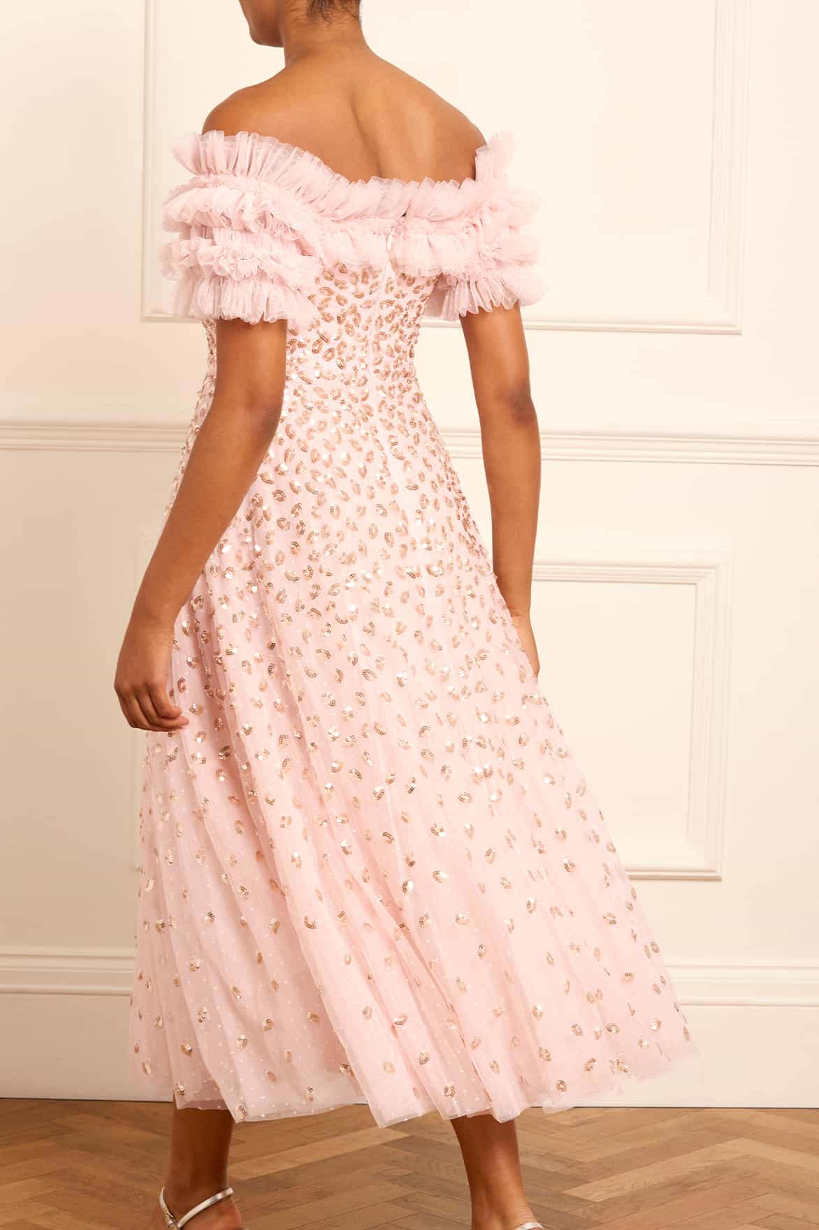 Autumn Leaves Off-Shoulder Ballerina Dress Pink | Needle & Thread Autumn Leaves Off-Shoulder Ballerina Dress Pink | Needle & Thread