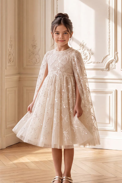 Bow Lattice Cape Kids Dress