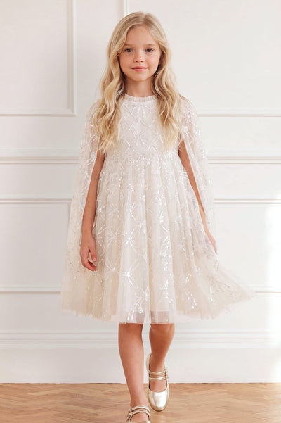 Bow Lattice Cape Kids Dress