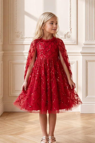 Bow Lattice Cape Kids Dress