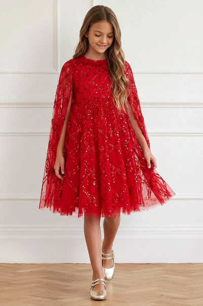 Bow Lattice Cape Kids Dress