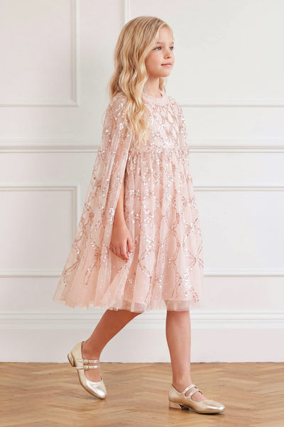Bow Lattice Cape Kids Dress