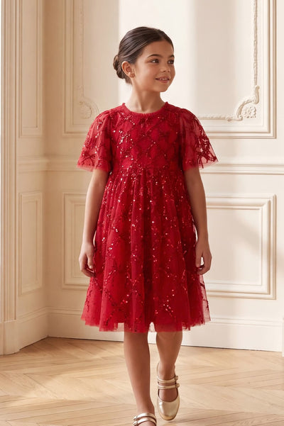 Bow Lattice Short Sleeve Kids Dress