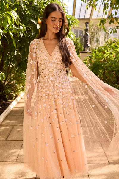 Camellia Ditsy Cape Sleeve Ankle Gown