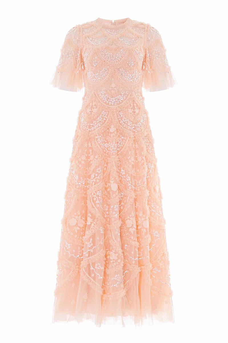 Carmen Ruffle Ankle Gown – Pink | Needle & Thread