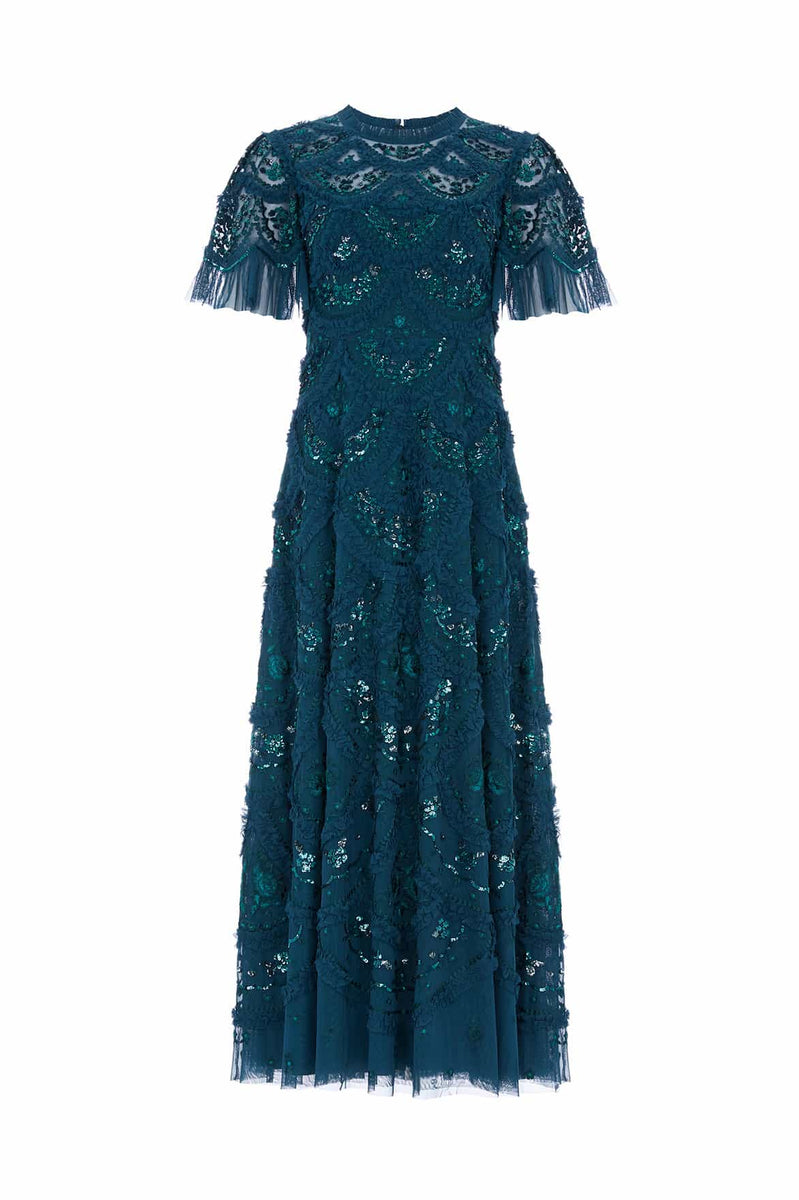 Carmen Ruffle Ankle Gown – Green | Needle & Thread