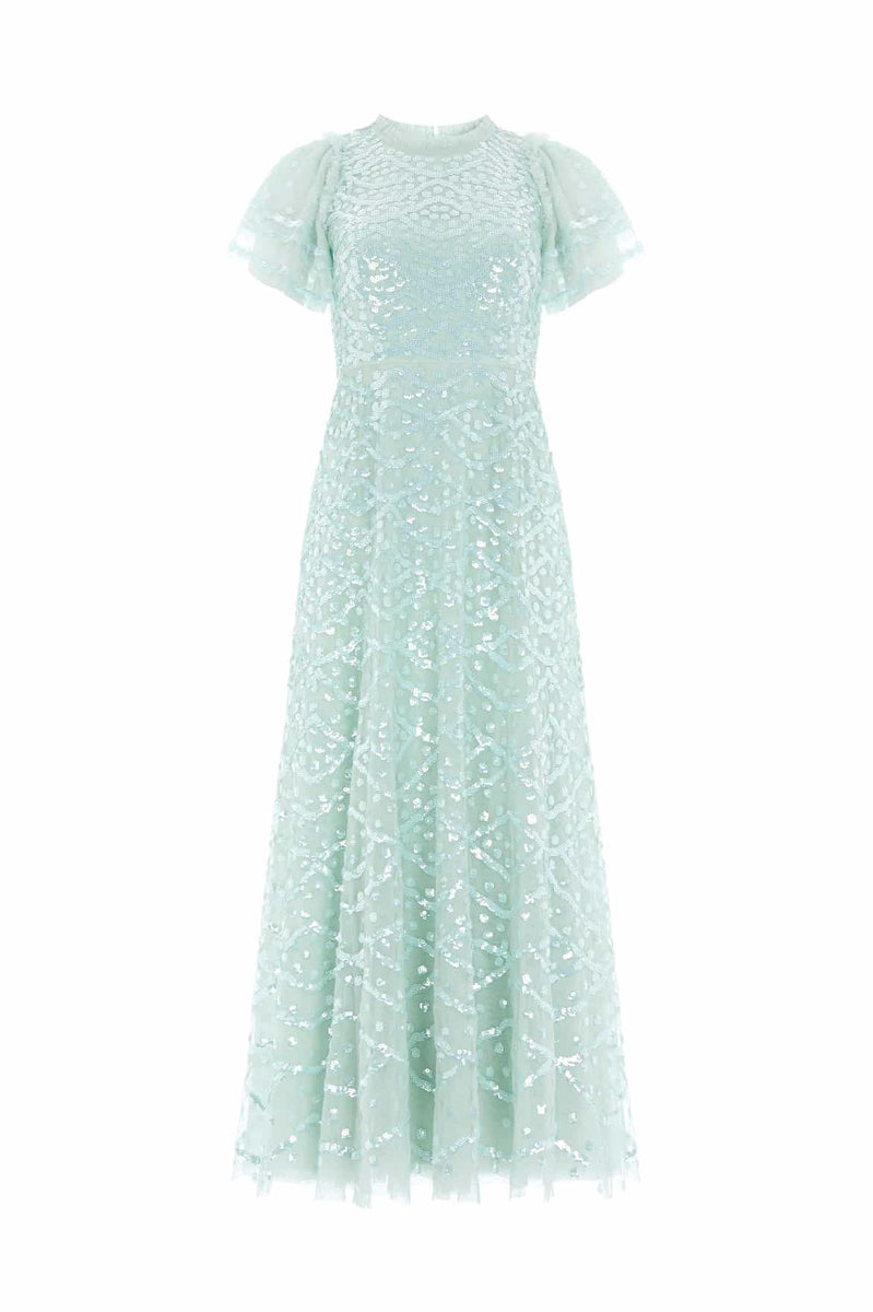 Deco Dot Gloss Ankle Gown – Green | Needle & Thread
