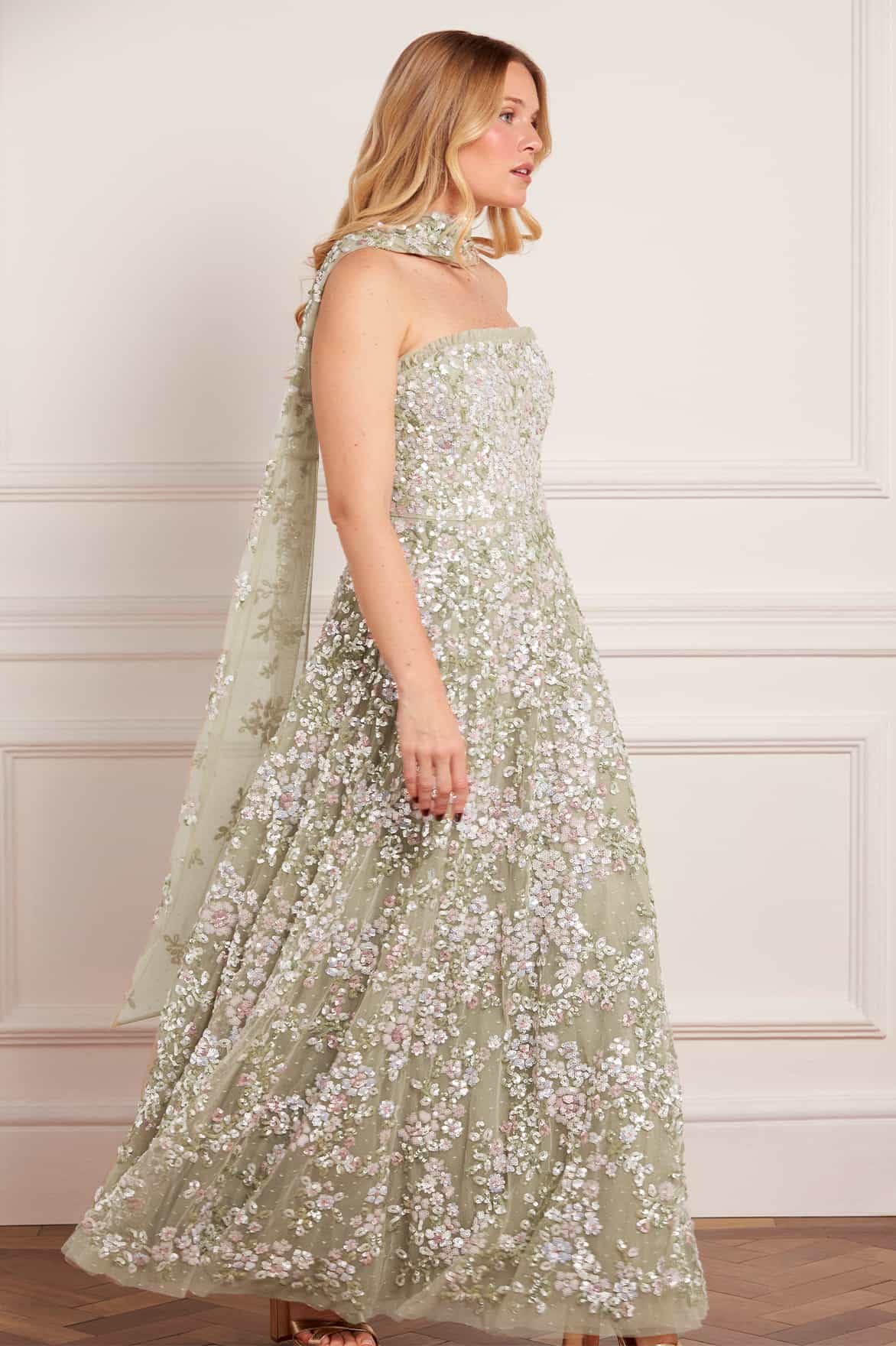 Dream Garland Strapless Gown Green | Needle & Thread Dream Garland Strapless Gown Green | Needle & Thread