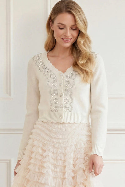 Embellished V-Neck Short Cardigan
