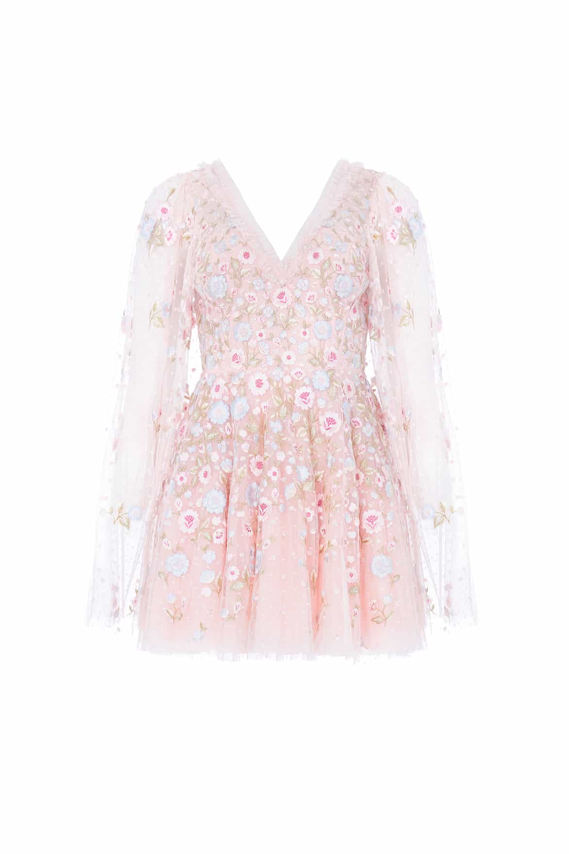 Ethereal Blooms Cape Sleeve Micro Mini Dress Pink | Needle & Thread Ethereal Blooms Cape Sleeve Micro Mini Dress Pink | Needle & Thread