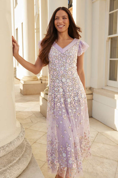 Ethereal Blooms Short Sleeve Ankle Gown