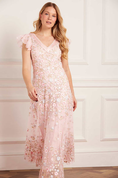 Ethereal Blooms Short Sleeve Ankle Gown