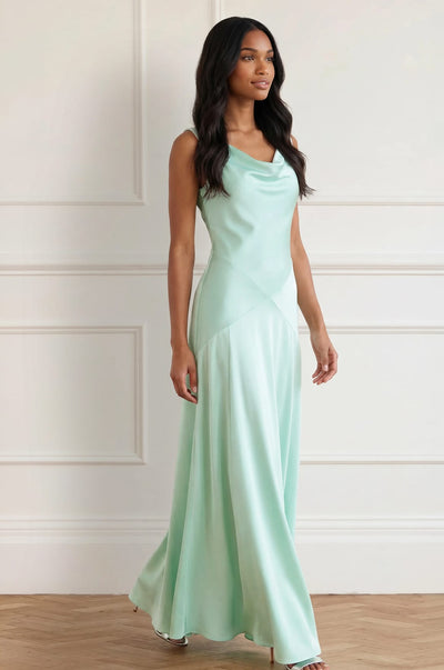 Evangeline Satin Cowl Neck Gown