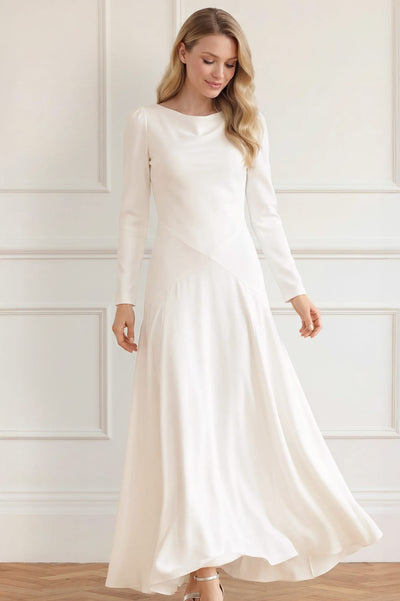 Evangeline Satin Cowl Neck Long Sleeve Gown