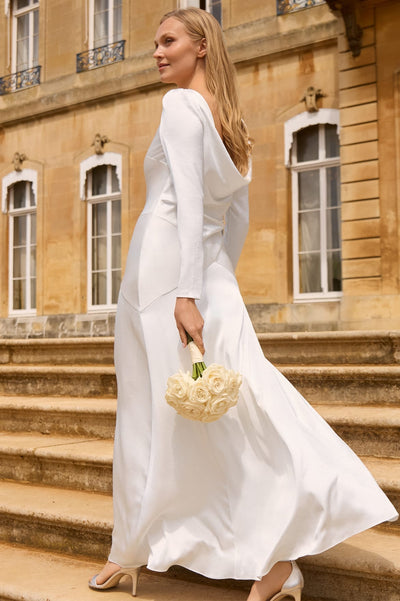 Evangeline Satin Cowl Neck Long Sleeve Gown