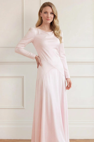 Evangeline Satin Cowl Neck Long Sleeve Gown