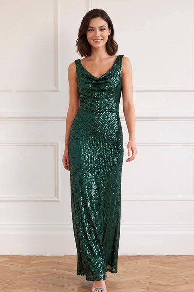 Evangeline Sequin Cowl Neck Gown
