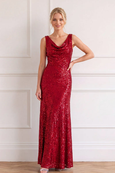 Evangeline Sequin Cowl Neck Gown