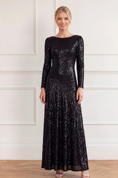 Evangeline Sequin Cowl Neck Long Sleeve Gown