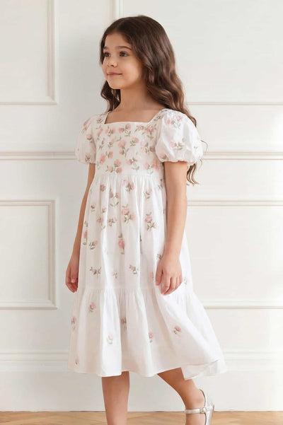 Flora Ditsy Cotton Puff Sleeve Kids Dress