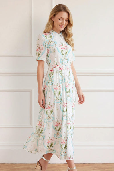 Floral Ribbon Cotton Short Sleeve Ballerina Dress