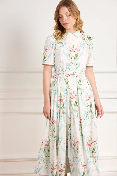 Floral Ribbon Cotton Short Sleeve Ballerina Dress