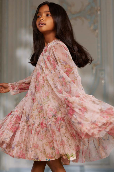 Floral Wreath Long Sleeve Kids Dress