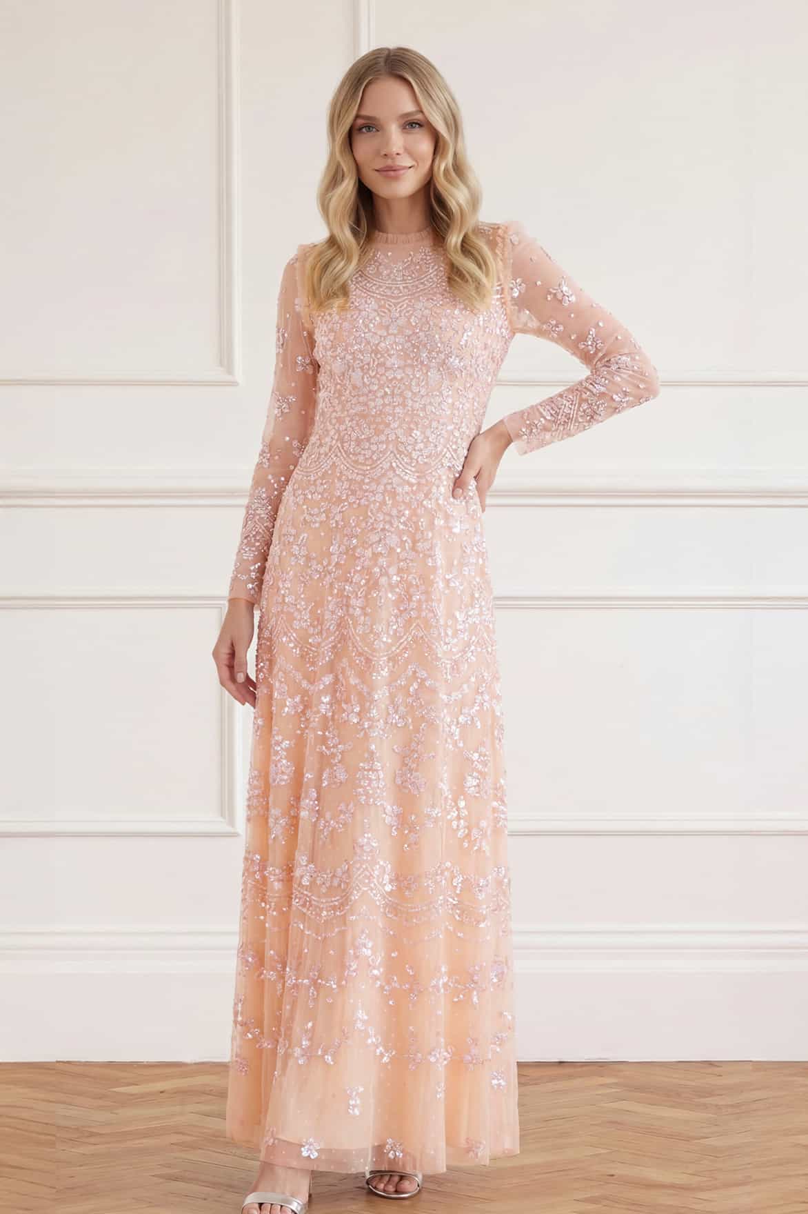 Freya Long Sleeve Gown Pink | Needle & Thread Freya Long Sleeve Gown Pink | Needle & Thread