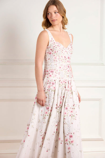 Garden Rose Linen Blend Sleeveless Ankle Gown