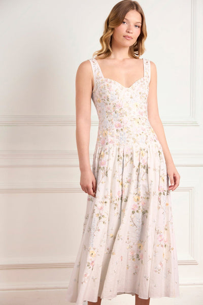 Garden Rose Linen Blend Sleeveless Ankle Gown