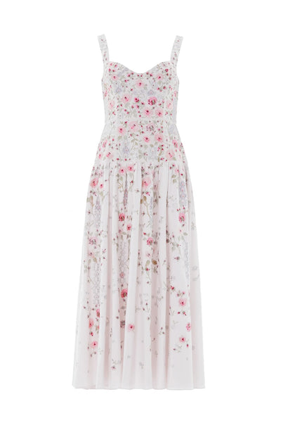 Garden Rose Linen Blend Sleeveless Ankle Gown