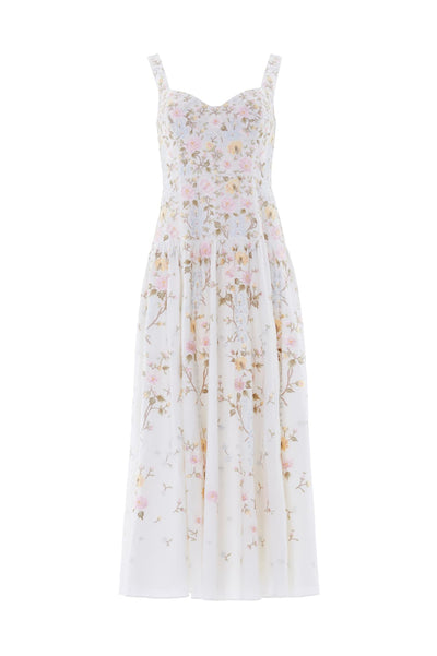 Garden Rose Linen Blend Sleeveless Ankle Gown