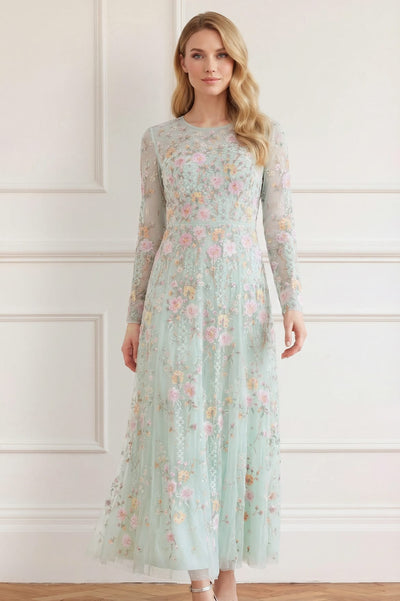 Garden Rose Long Sleeve Ankle Gown