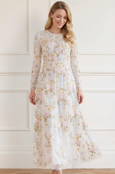 Garden Rose Long Sleeve Ankle Gown
