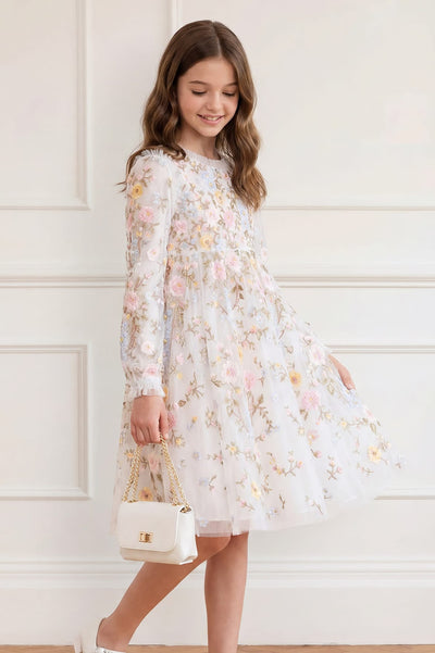 Garden Rose Long Sleeve Kids Dress